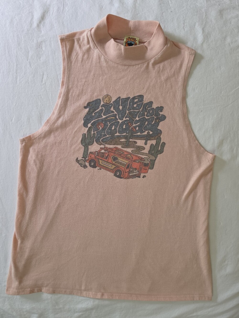 Classic Rock Couture Live For Today Desert Vanners Mock Neck Tank Top Pink Sz M
